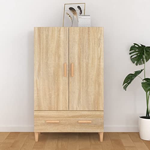 Homgoday Sideboard Eiche Sonoma 70 x 31 x 115 cm aus mehrschichtigem Holz, platzsparend, Outdoor-Möbel für Balkon, Wohnzimmer, Büro, Schlafzimmer, Bad