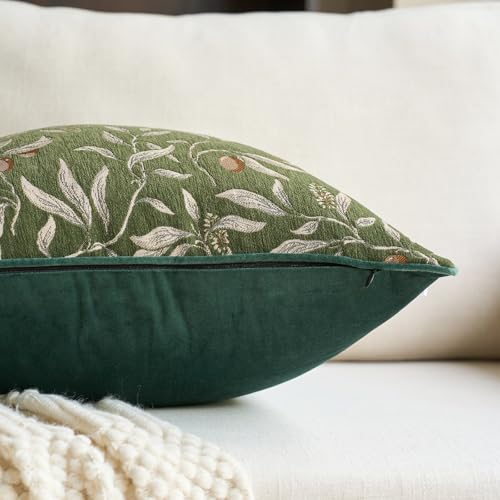 Image of Alerfa Green Floral Throw Pillow Cover 20 x 20 Inch Sqaure Luxury Decorative Pillow Cover for Couch Living Room Bedroom