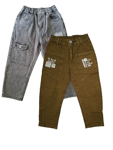 Image of Boys Cargo Pants, Kids Cargo Jeans with Pockets, Adjustable Waist, Stretch Denim Casual Pants for Boys