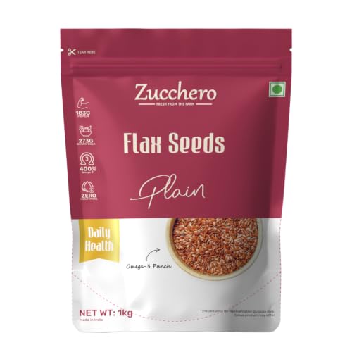 Image of Zucchero Flax Seeds (1kg) - Double Sortex Clean Alsi Seeds for eating | Omega-3 fatty acids | 27g Fibre | Healthy Heart| Promote Healthy Skin & Hair | Rich in Iron
