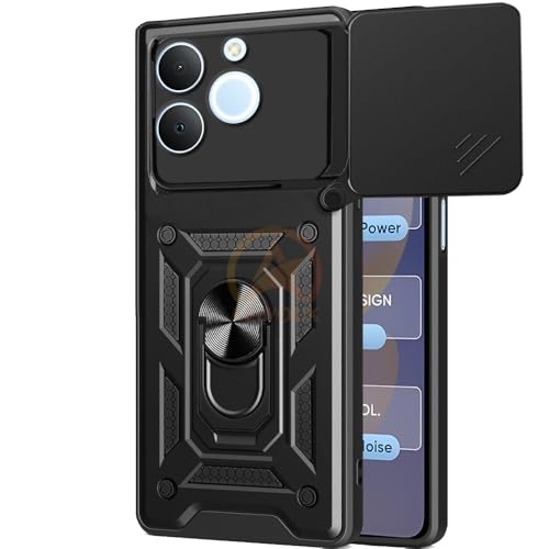 Image of Armor Bumper Back Cover Case for Realme C71 Rotating Camera Cover, Ring Holder & Kickstand | Heavy Duty & 360 Degree Protection Realme C71 Back Cover (Black)