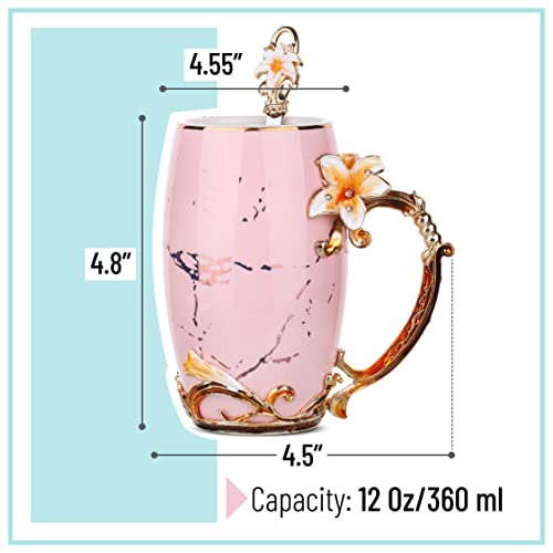 Btat- Fancy Coffee Mugs With Spoon, 12 Oz, Set Of 2, Floral Coffee Mugs, Pink And Blue, Ceramic Tea Cup, Fancy Tea Cups, Gifts For Women, Tea Mugs For Women, Flower Tea Cup #TOP2