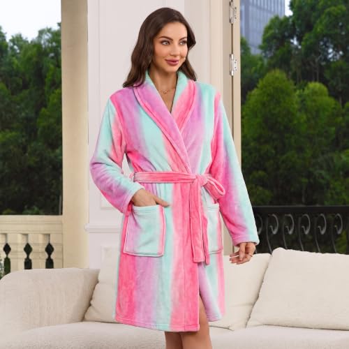 Image of U2SKIIN Women Fleece Robe, Short Cozy Plush Robes for Womens Soft Shawl Collar Warm Spa Bathrobe