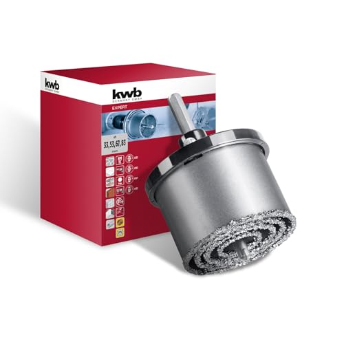 kwb 6-tlg. Lochsägen Set ø 33, 53, 67 und 83 mm mit hoher Schneidleistung, lange Lebensdauer, große Schnitttiefe, hartmetallbestückter Zentrierbohrer und Aluminium-Trägerteller