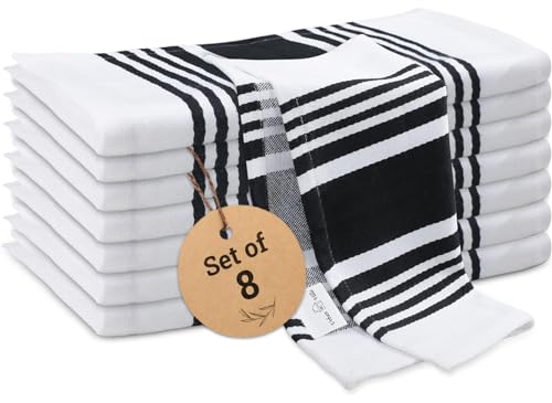 Urban Villa Dish Cloths Set of 8 Black White 12X12 Inch Inches Dish Cloths for Kitchen Highly Absorbent 100% Cotton OverSized Dish Cloths With Mitered Corners Kitchen Hand Tea Towels