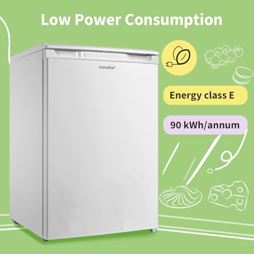 COMFEE' RCD133WH2(E) 131L Under Counter Larder Fridge, Freestanding, LED Light, Adjustable Thermostat, Reversible Door, Removable Glass Shelves, Low Noise, White - Image 4