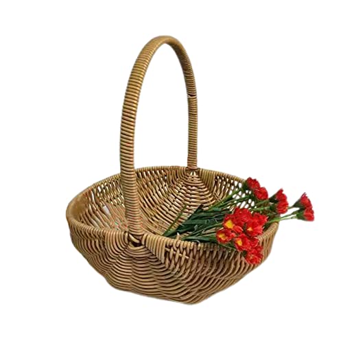 Wnvivi Hand Woven Wicker Basket,Rustic Flower Girl Basket,Handheld Picnic Basket,Handmade Rattan Storage Baskets for Indoor Outdoor(A3)