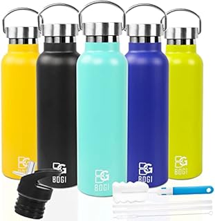 BOGI Insulated Water Bottles with Straw-600ml Stainless Steel Water Bottle Metal Water Bottles,BPA Free Leakproof Reusable Water Bottle with 2Lids,Sports Gym Water Bottle for Kids Girls Boys-Aqual