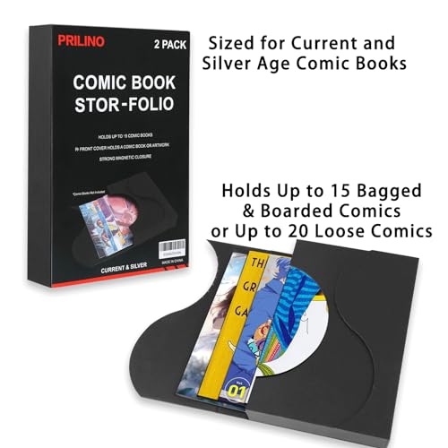 Image of 2-Pack Black Comic Book Stor-Folio - Storage Box for Current and Silver Age Comics, Portable Folio With Strong Magnetic Closure, Ideal for Conventions