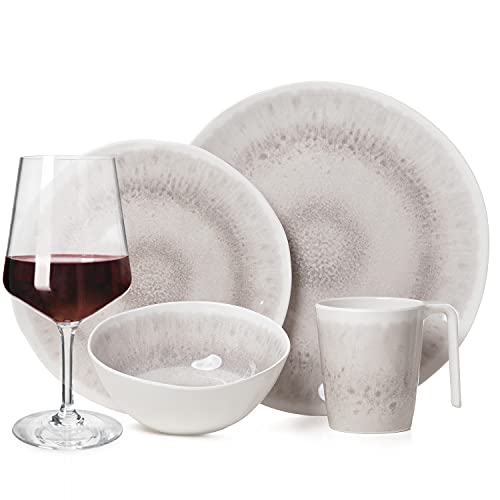 Vaisselle de camping en mélamine pour 4 personnes - Design enclume - 16 pièces - Verres à vin rouge - Vaisselle de table de pique-nique BBQ