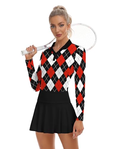 Image of Soneven Womens Golf Shirts Moisture Wicking V Neck Long Sleeve Polo Shirts Collared Tops