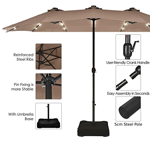 Sombrilla doble solar 4.6m con 36 LED para terraza exterior y jardín grande 4