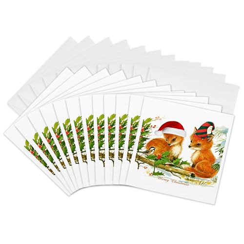 Cartes de vœux renard rouge 3dRose finition premium lot de 12 de 15 cm
