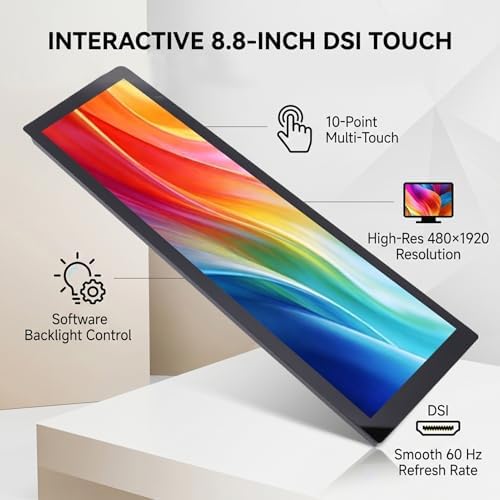 VELATEMOR 8.8 Inch DSI Capacitive Touch Screen, 480x1920 Resolution 10 Point Touch Display for RasPi 5 4B 3B CM3 CM4 - 1
