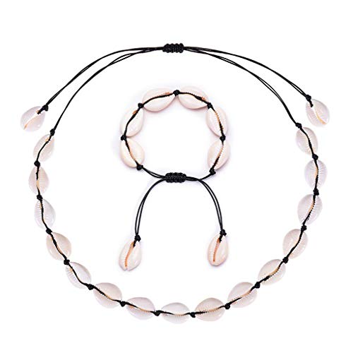 cici store Seashell Choker Bracelet Handmade Rope Cord Beach Jewelry for Summer,Best Gift for Valentine's Day Anniversary Birthday (3# Black-Necklace Bracelet Set)