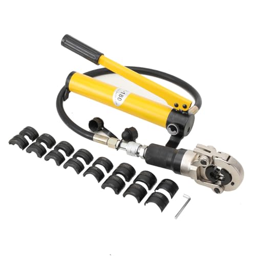 CDZHLTG Alicates Prensadores de Tuberías, Alicate Hidráulica con 9 Matrices Extraíbles, Herramientas de Crimpado de Tubos, 360° Giratorio, Crimpadora Hidráulica Multicapa V/TH de 12-28 mm / 16-32 mm