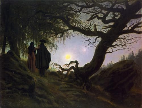 Toile Homme et femme contemplant la Lune Friedrich 60x90cm