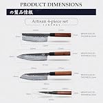 MITSUMOTO SAKARI 4PCS Couteau japonais, Gyuto Santoku Nakiri Paring Knife 9CR18MOV Couteau de chef en acier, 58-60 HRC Couteau, Rust-Proof, ensemble de couteaux de cuisine multi-usages, poignée en bois & boîte