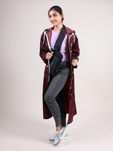 Image of Rupa Rainsuit Women Waterproof PVC Raincoat with Hood & Carry Bag | Lightweight Rainwear for Women with Front Zip | Solid Color | Standard Length | Pack of 1