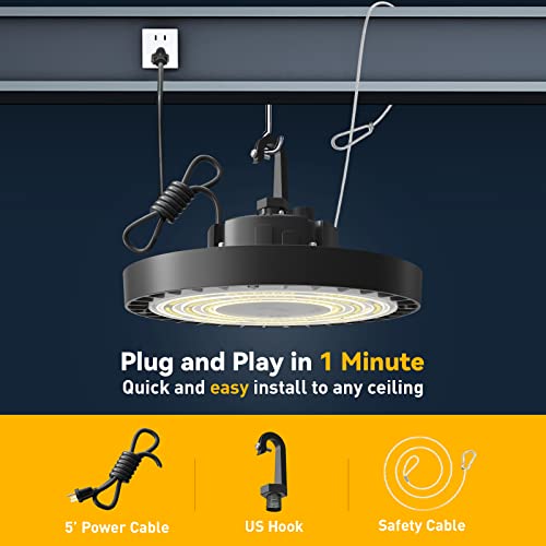 Vanoopee 3-Color Ufo Led High Bay Light 150W 3000K 4000K 5000K High Bay Led Light Bright Commercial Bay Lighting For Warehouse Workshop Barn Gym - 5' Cable With Plug, Ip65 21000Lm(600W Mh/Hps Eqv.) #TOP3