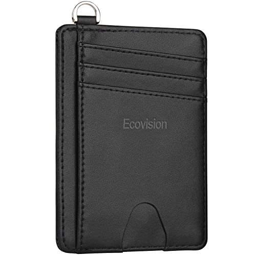 EcoVision Slim Minimalist Front Pocket Wallet, RFID Blocking Credit Card Holder Wallet with Detachable D-Shackle for Men Women