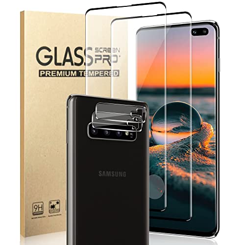 [2+2 Pack] Galaxy S10 Plus Screen Protector And Camera Lens Protector, Fingerprint Unlocking,3D Full Coverage,9H Hardness,Anti Scratch,For Samsung Galaxy S10 Plus 6.4 Inch Hd Tempered Glass #TOP4