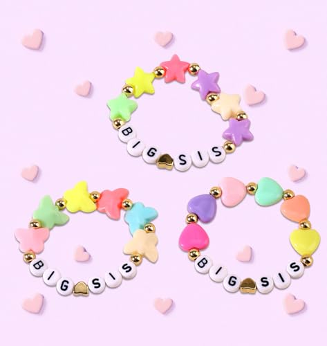3pcs Big Sister Bracelets Set, 3 Style Colorful Acrylic Initial Beaded Bracelets with Butterfly Star Heart Charm Letter Jewelry Female Accessories for Big Sisters Gift4