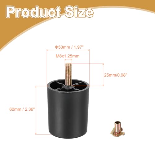Patas de sofá para reparar muebles inestables, pack de 6 piezas negras con perno M8 3