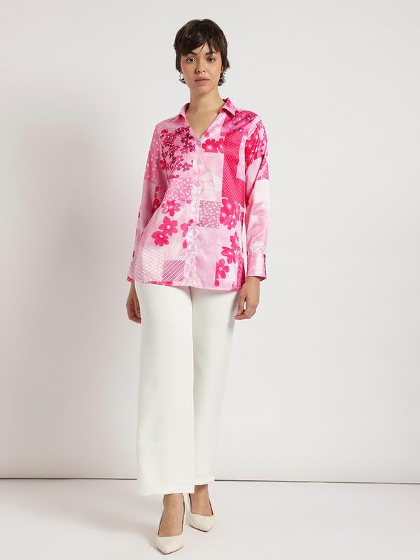 Image of FableStreet Women Shirts | Comfort Fit Spread Collar | Premium Satin Fabric for Formal, Business Casual