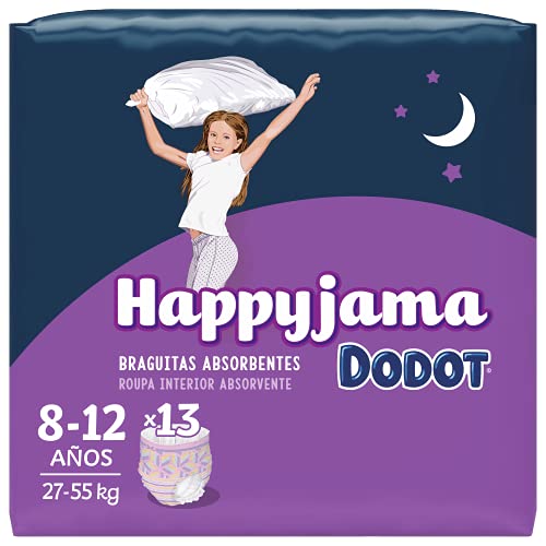 Dodot HappyJama - Pañales Niña 8 - 12 Años, 13 Unidades, 27 - 55 kg, Protección anti-fugas Durante La Noche