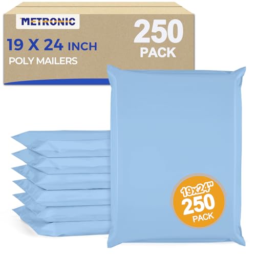 Image of Metronic Poly Mailers 19x24 250Pc Large Shipping Bags for Business Blue | Strong Adhesive Self-Seal Mailers Poly Bags for Clothes Heavy Duty Shipping Envelopes Mailing Bags for ECommerce Packaging