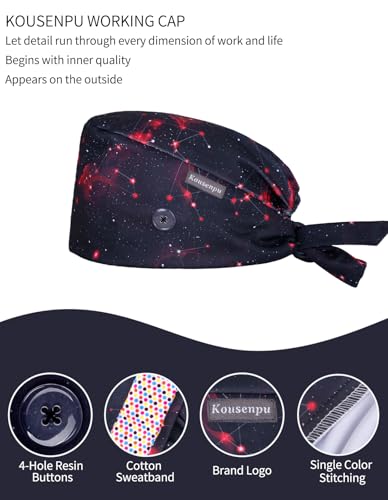 Image of Kousenpu Scrub Caps for Men, Adjustable Surgical Cap, Breathable Medical Hat for Doctors, Nurses & Healthcare Professionals