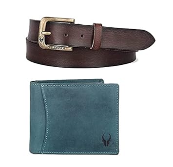 WildHorn Blue Leather Men's Wallet & Belt Combo Set (WH1173)