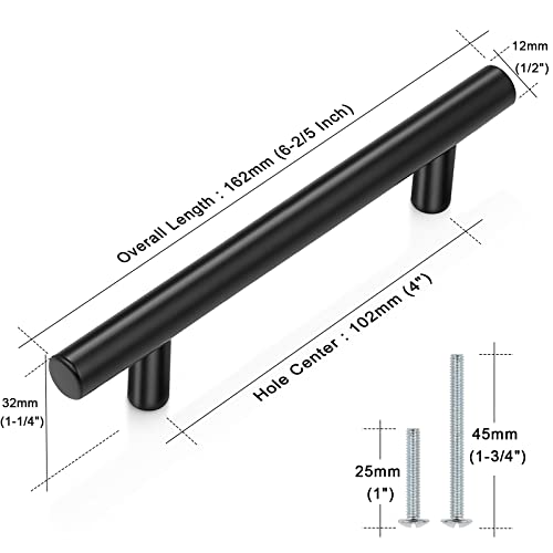 Image of Probrico 20 Pack| 4 inch Hole Centers Black Kitchen Cabinet Handles Stainless Steel Drawer Pulls Euro T Bar Dresser Handles