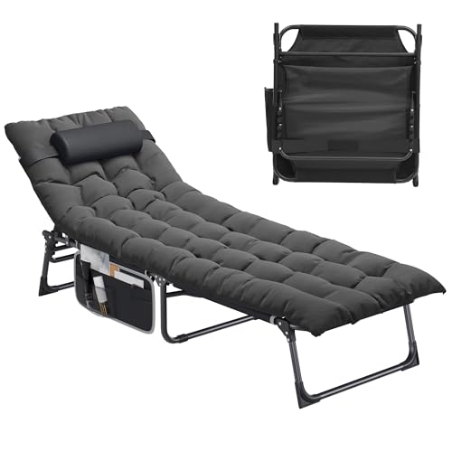 YITAHOME Bains de Soleil avec Coussin 190x68x31cm Chaise Longue Réglable en 4 Positions, Transat Jardin Exterieur avec Appui-tête et Latérale Capacité de...