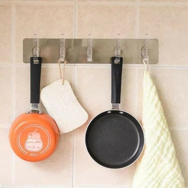Greeya Waterproof Adhesive Hooks for Hanging,Hook Rack,5 Hook Rail,Coat Hanger Wall Mount for Jacket,Clothes,Hats,Towel | use for Bathroom,Home,Garage,Kitchen | No Drilling (1), Chrome (B08S7JDJXF) Amazon Price History, Amazon Price Tracker