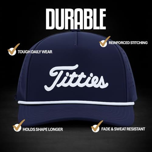 Image of Curves & Clubs Titties Golf Hat - Funny Golf Hat, Titties Hat - Funny American Hat - Men's Gifts (Cotton, White-Black)