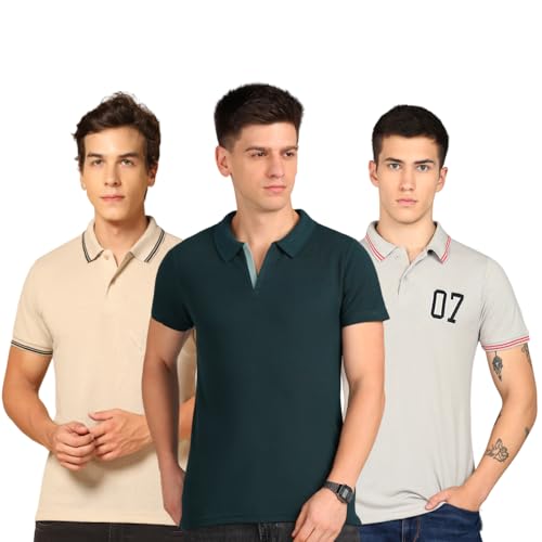 Image of INKKR Men's Solid Polo Neck Half Sleeve Stylish T-Shirt Combo (Size-S)