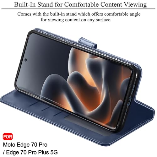 Image of TheGiftKart Flip Back Cover Case for Motorola Moto Edge 70 Pro /Edge 70 Pro Plus 5G | Dual-Color Leather Finish | Inbuilt Stand & Pockets | Wallet Style Flip Cover Case (Faux Leather, Blue & Sky)