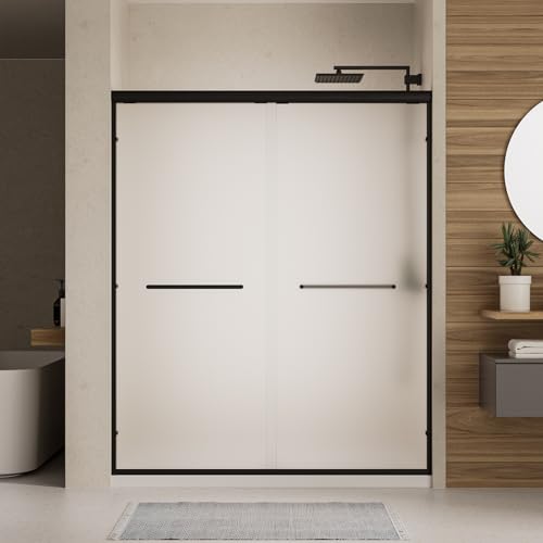 Image of Royal Guard Double Sliding Shower Door 56-60 inch W x 72 inch H,Frosted&Matte Black