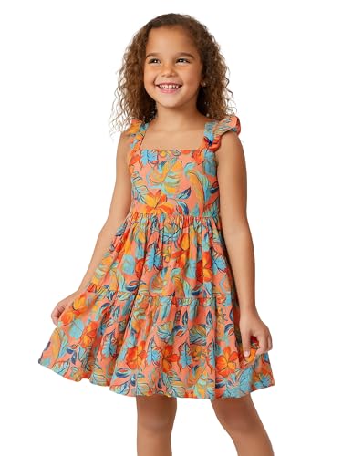 Girls Ruffled Sleeveless Floral Tutu Dress – Ruffle Straps & Smocked Back, Perfect for Spring & Summer (5T-8T)