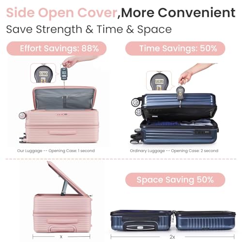 3 Piece Luggage Sets (20/24/28 inch), Expandable Carry On Luggage with TSA Lock, PC Hard Shell Suitcase with Front Pocket and Spinner Wheels, Lightweight and Airline Approved (Pink)2