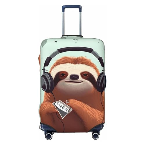 funny Cute Animal Sloth Music Luggage Cover Washable Stretch Suitcase Protector Anti-Scratch Travel Luggage Sleeve Elastic Baggage Cover Fits 18-32 Inch