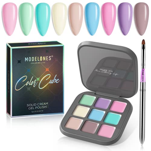 Modelones 2023 Upgraded Crème Gel Nail Polish Set Manicure Palette, 9 Colors Popular Neutral Pastel Solid Gel Polish Pudding Gel Soak Off LED Nail Art Kit Salon DIY Home Gift, W/ Nail Brush