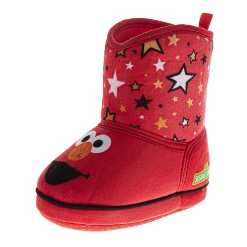 Sesame Street Slipper Boot PJ House Shoes for Boys and Girls - Elmo Slippers Indoor Warm Pajama Boots - Red (size 7-8 Toddler)