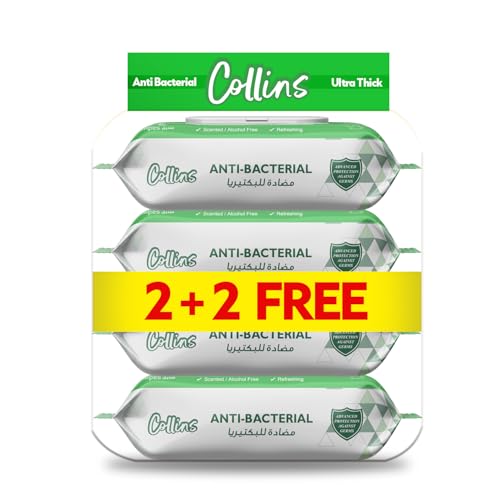 Collins Anti-Bacterial Wipes - 72 Sheets Per Pack 2+2 Promo Pack (Total 288 Pieces) | Ultra Thick & Soft | Kills 99.9% Germs | Refreshing & Scented Cleaning Wipes