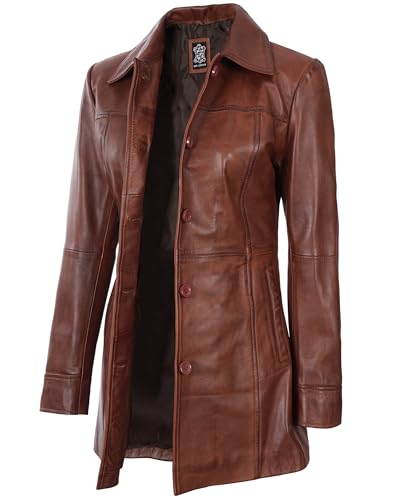 Decrum Mid Length Leather Coat Women - Leather Blazer |