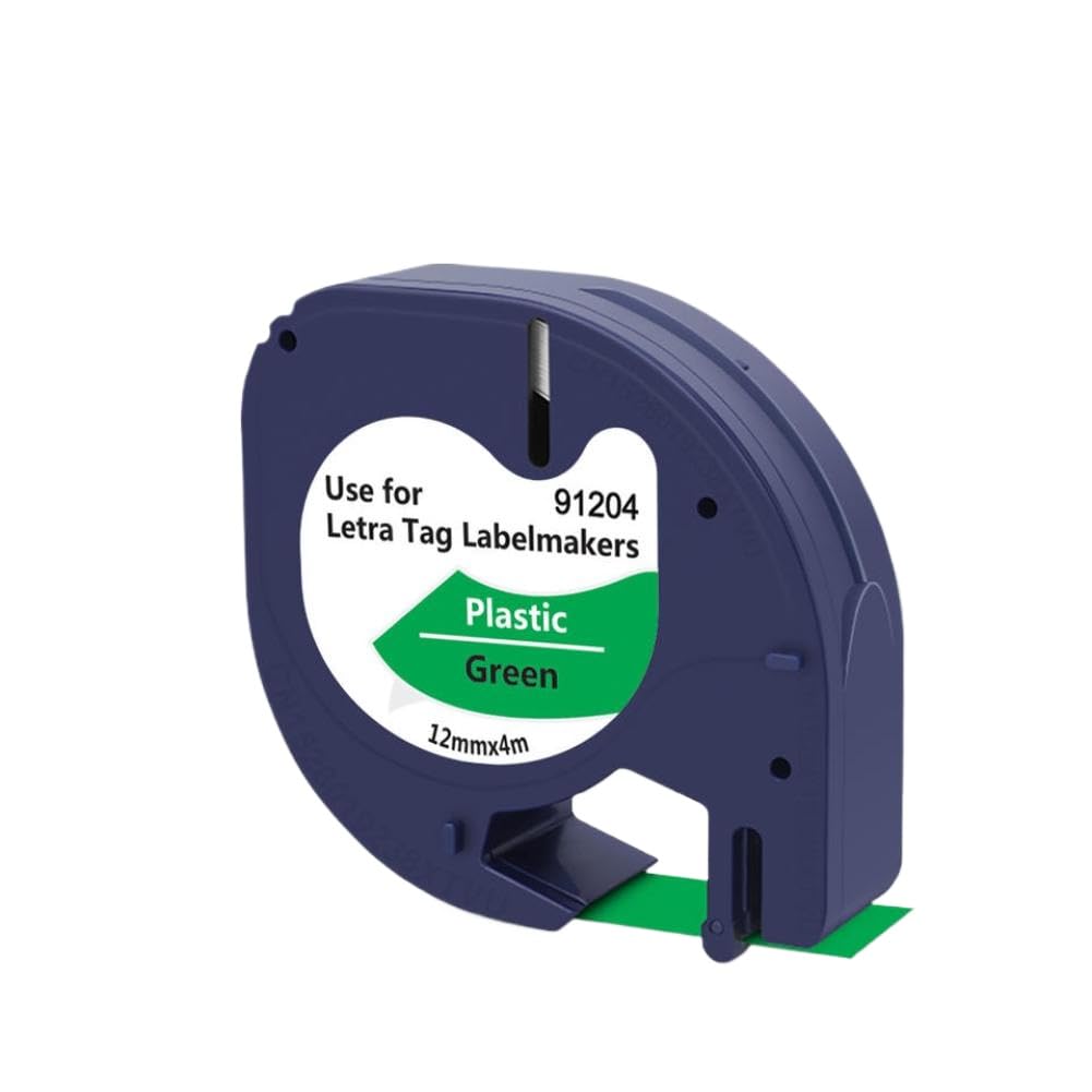 Confezione da 4 nastri neri su bianchi, 12 mm, compatibili con forniture per stampante per numero parte 91200 91220 91330 di ricambio per nastri LT 91200 carta (nero su verde)