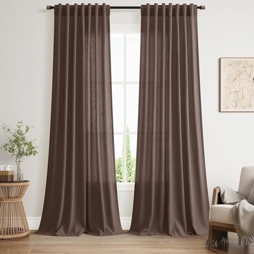 Image of Nanspring Linen Curtains 98 Inch Long for Living Room Back Tab Cappuccino