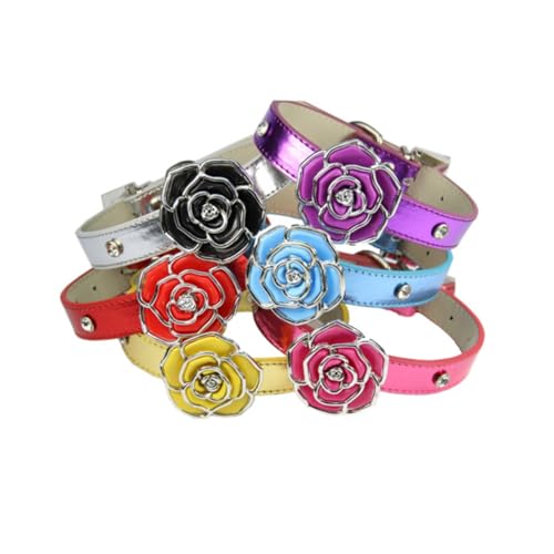 GALPADA Pet Necklace with Beautiful Rose Decor for Dogs and Cats Rhinestone Accents for Pet Fashion Pink